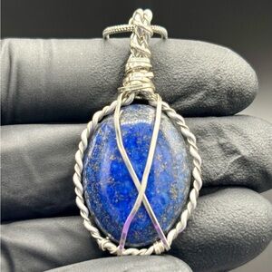 Lapis Lazuli Wire Wrapped Gemstone Pendant Necklace Sterling silver